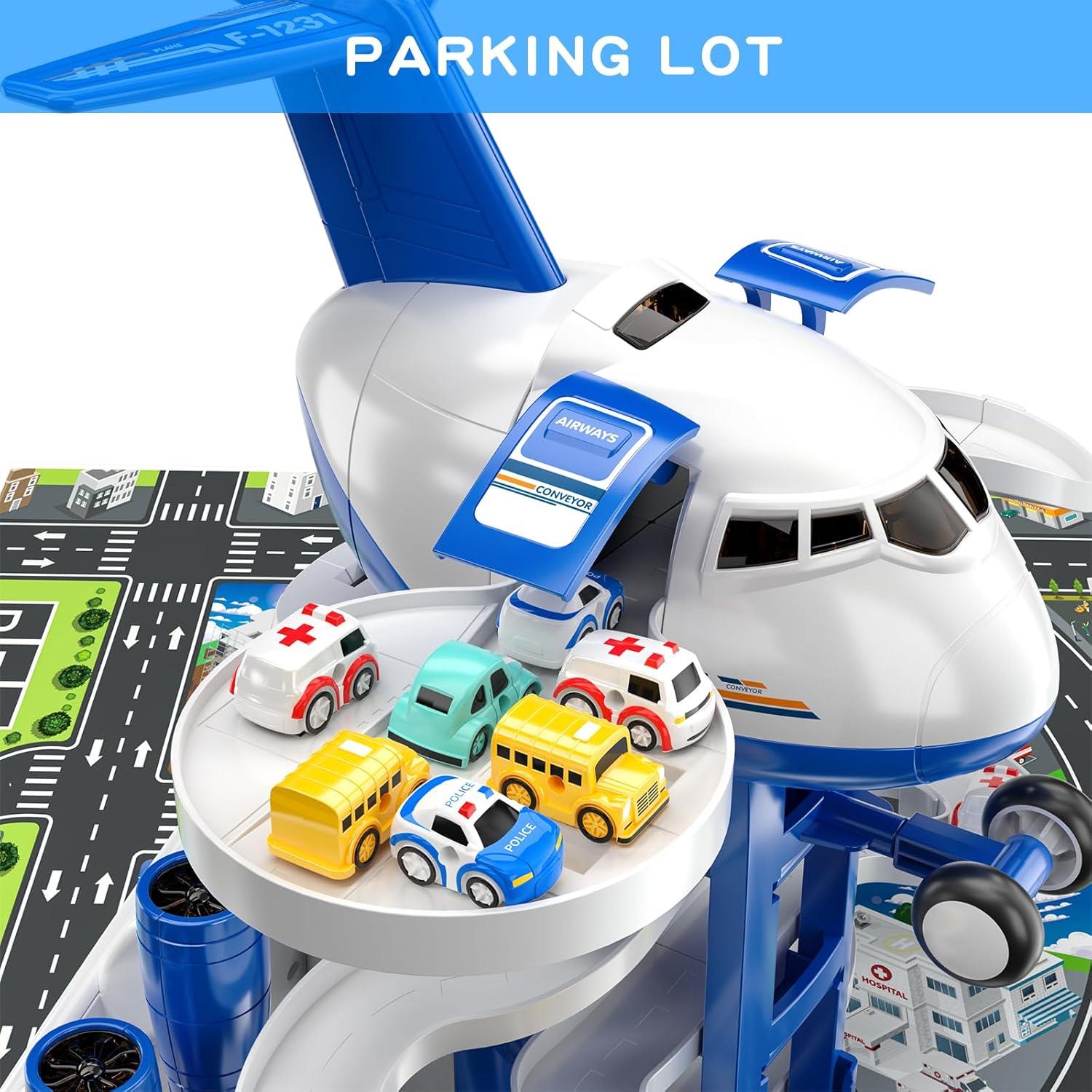 Kids Aeroplane Toys Race Track Playset with Cars and Playmat - Fone Central