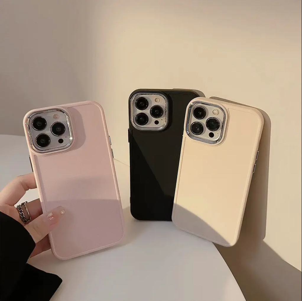 Solid Color Soft Silicone Cover Electroplated Frame - Image 3