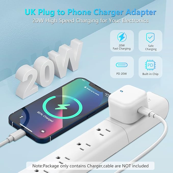 USB C Plug 20W Power Adapter UK Fast Charge Wall - Image 3